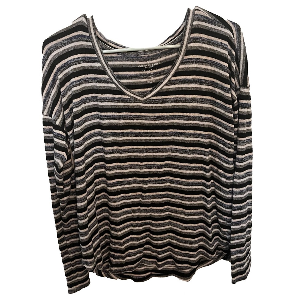Soft long sleeve sweater with stripes
